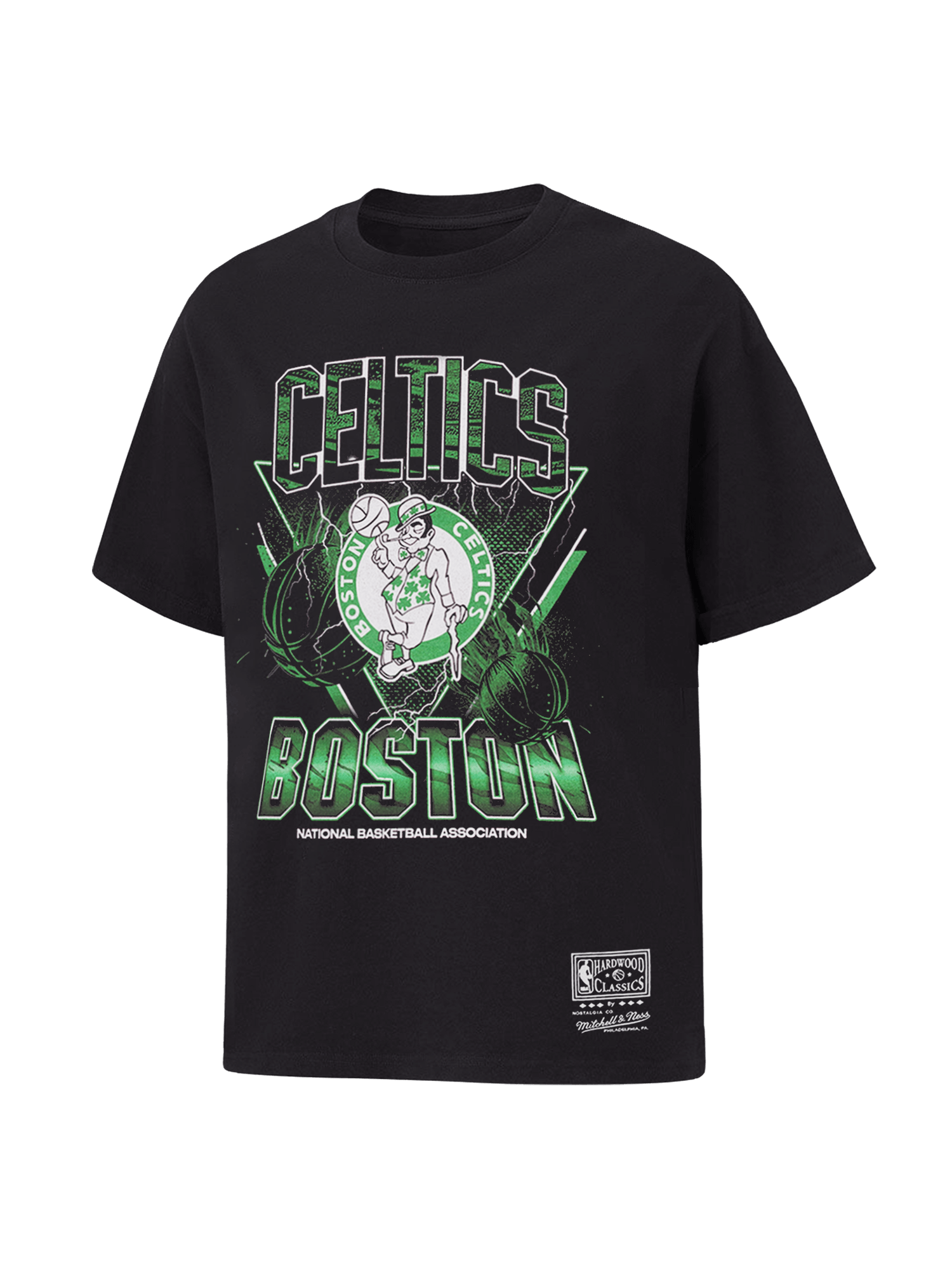 Mitchell And Ness T-Shirts Boston Celtics Mitchell & Ness NBA Trigon Vintage T-Shirt - Overdyed Black
