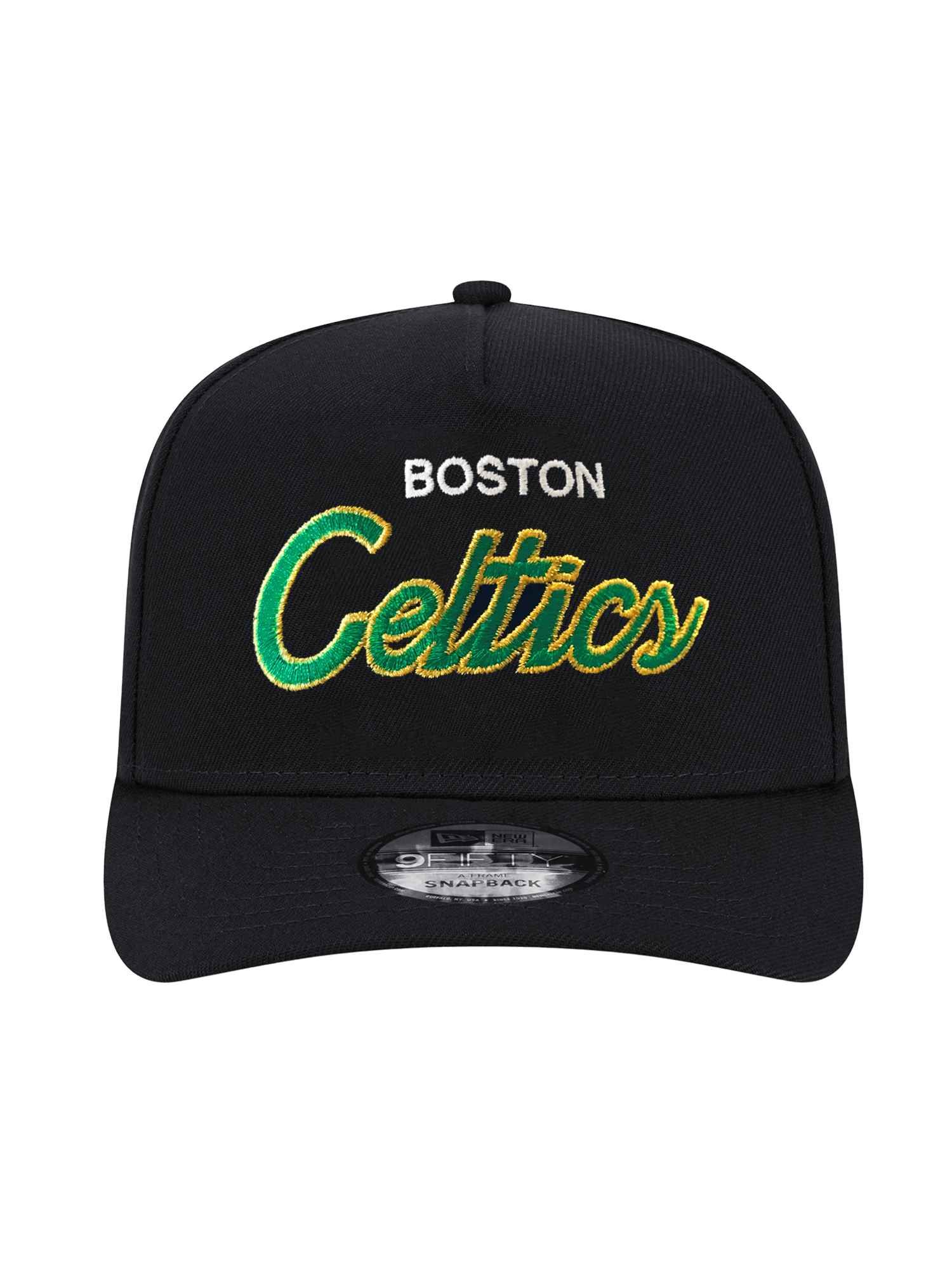 New Era Caps Boston Celtics New Era NBA Script 9FIFTY Pre-Curved A-Frame Snapback Hat - Black