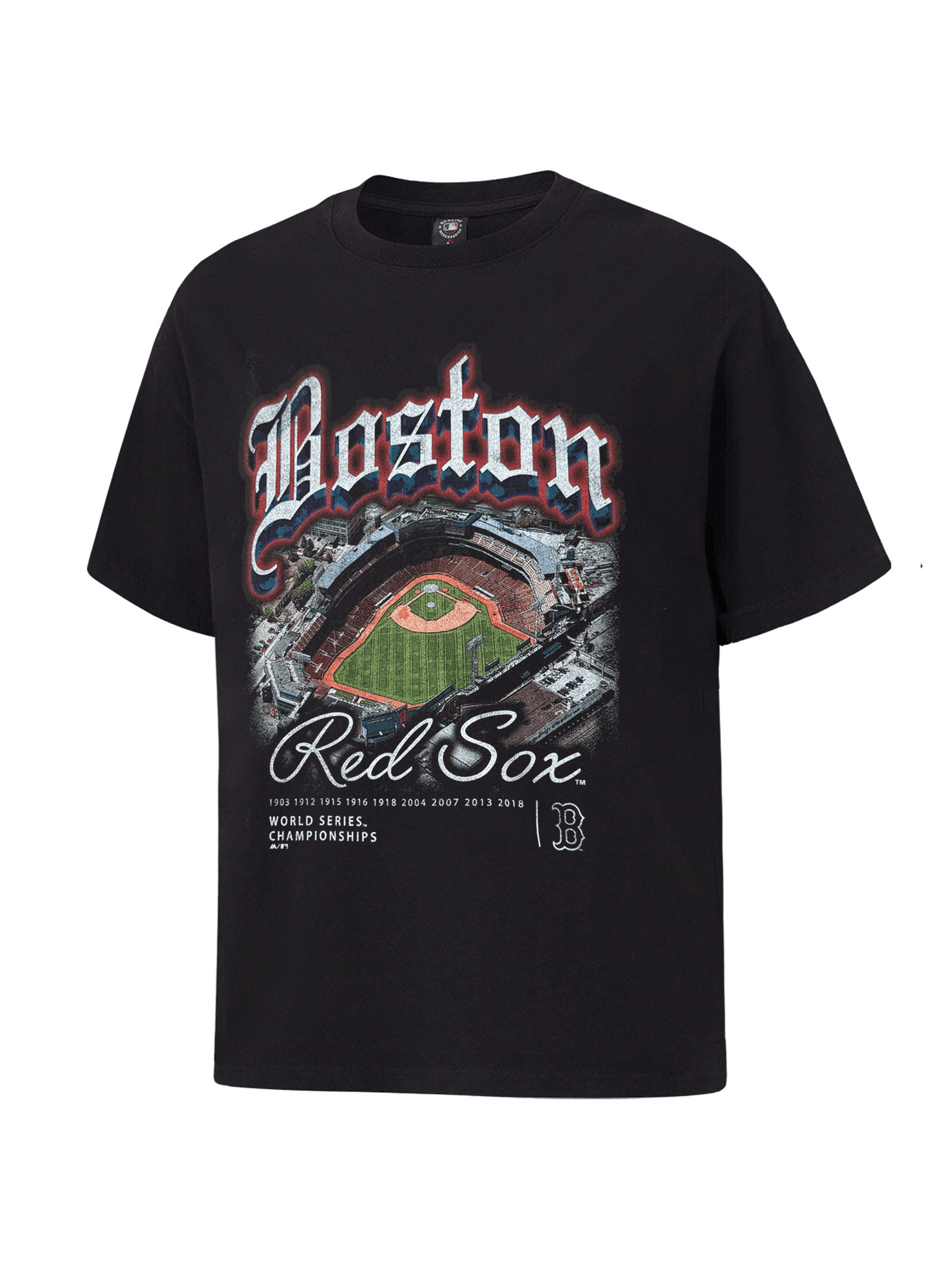 Majestic Athletic T-Shirts Boston Red Sox Majestic MLB Gothic Stadium Vintage T-Shirt - Faded Black