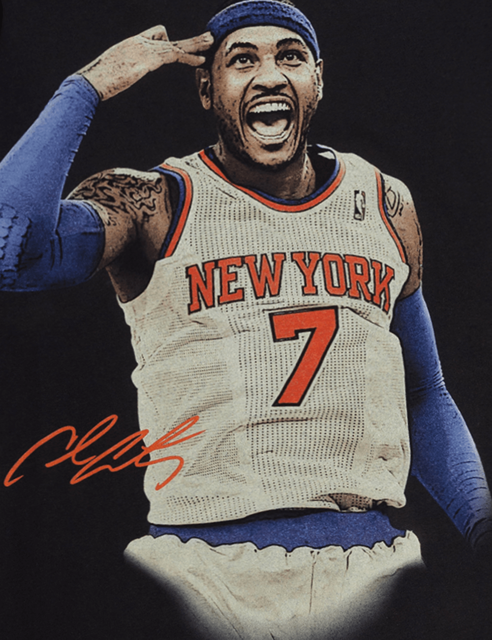 Mitchell And Ness T-Shirts Carmelo Anthony New York Knicks Mitchell & Ness NBA State Of Mind Long Sleeve T-Shirt - Faded Black