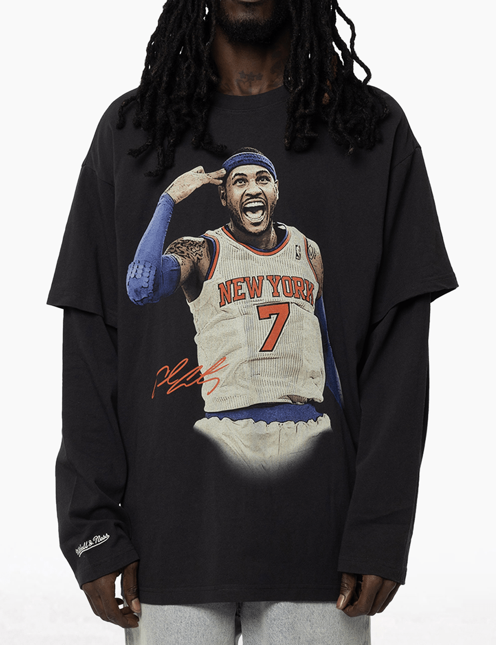 Mitchell And Ness T-Shirts Carmelo Anthony New York Knicks Mitchell & Ness NBA State Of Mind Long Sleeve T-Shirt - Faded Black