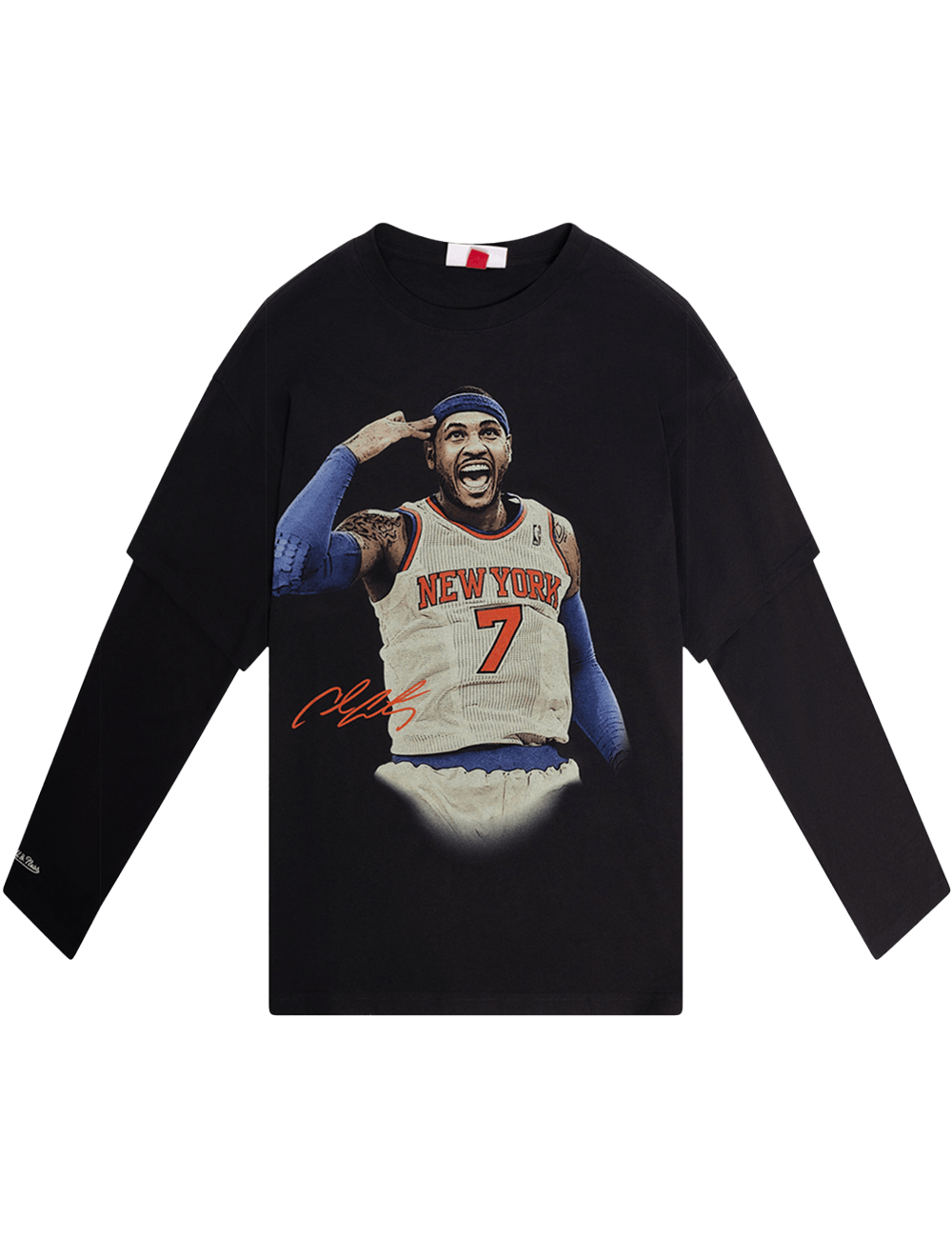 Mitchell And Ness T-Shirts Carmelo Anthony New York Knicks Mitchell & Ness NBA State Of Mind Long Sleeve T-Shirt - Faded Black
