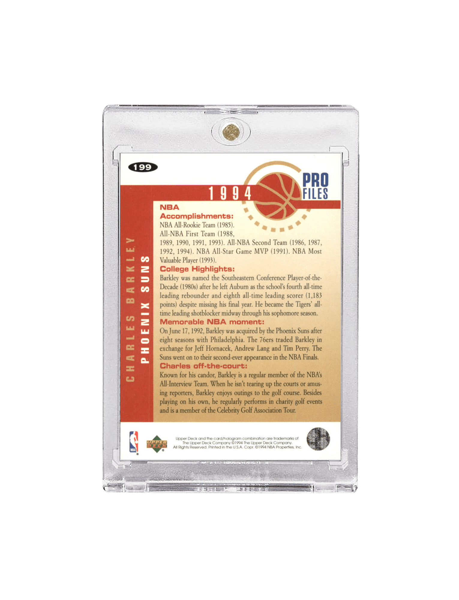 Panini Cards Charles Barkley Phoenix Suns Upper Deck 94 Pro Files Silver Signature Card