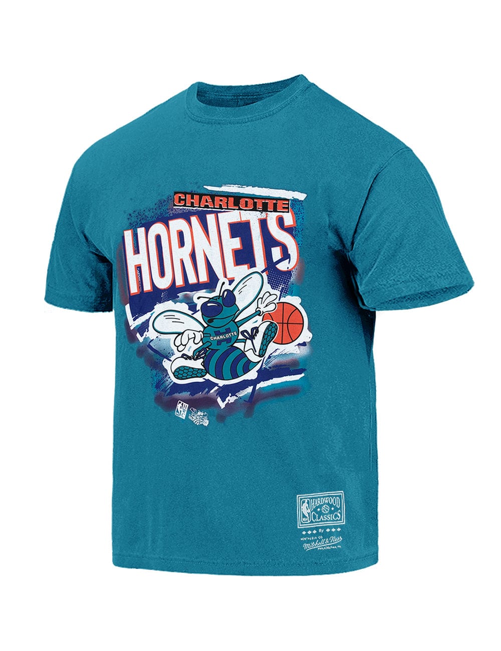 Mitchell And Ness T-Shirts Charlotte Hornets Mitchell & Ness NBA Abstract Vintage T-Shirt - Faded Teal
