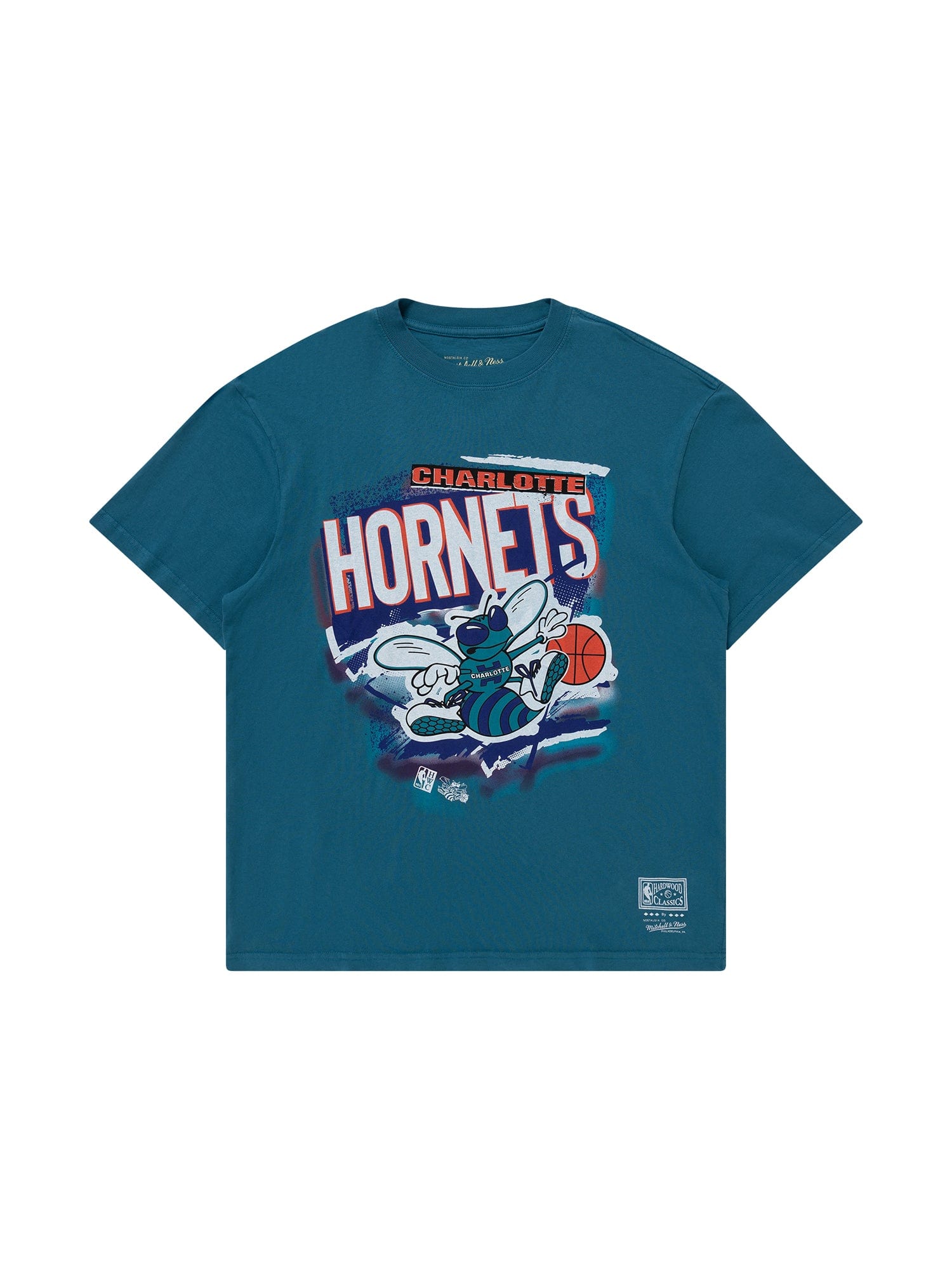 Mitchell And Ness T-Shirts Charlotte Hornets Mitchell & Ness NBA Abstract Vintage T-Shirt - Faded Teal