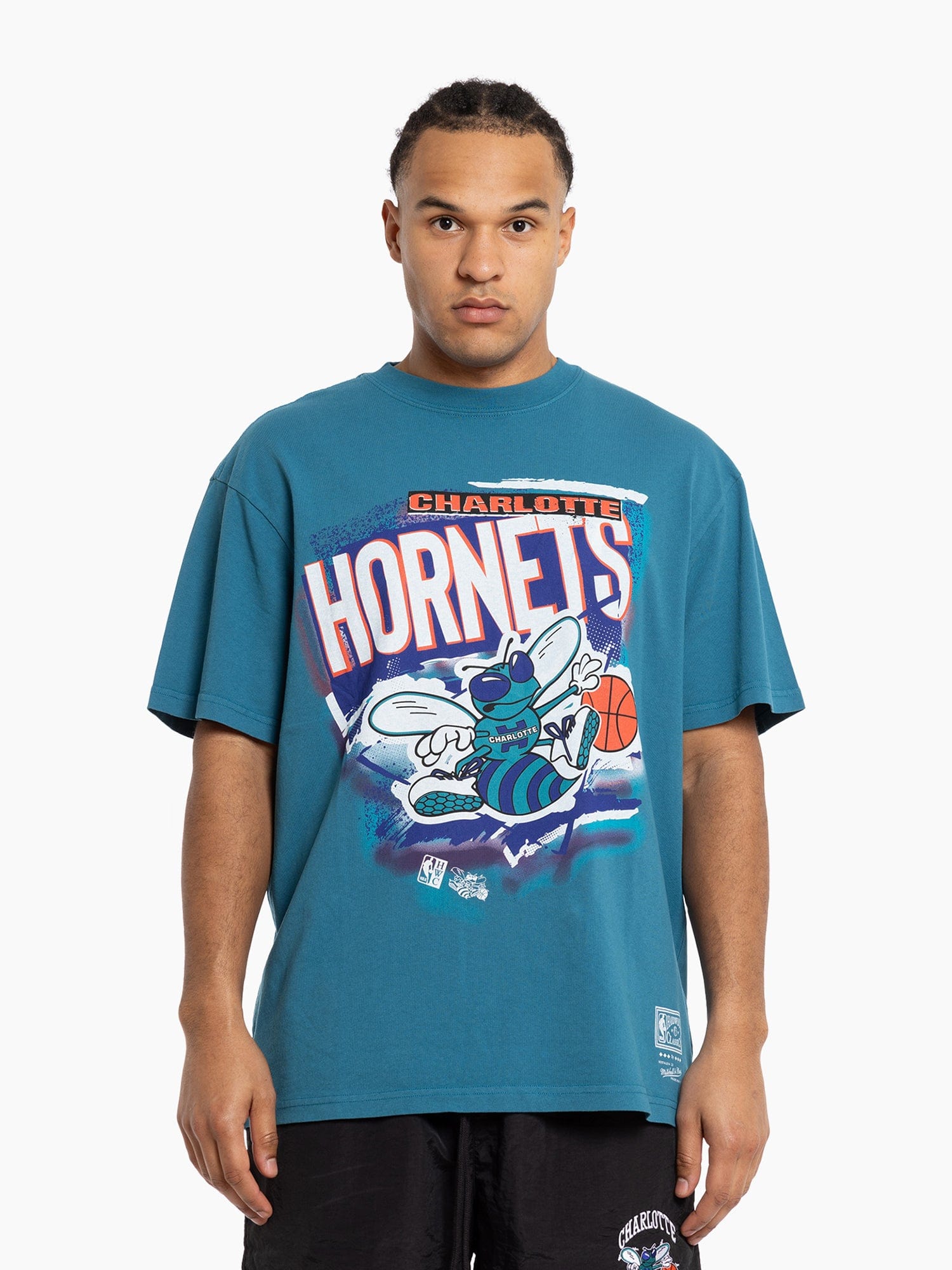 Mitchell And Ness T-Shirts Charlotte Hornets Mitchell & Ness NBA Abstract Vintage T-Shirt - Faded Teal