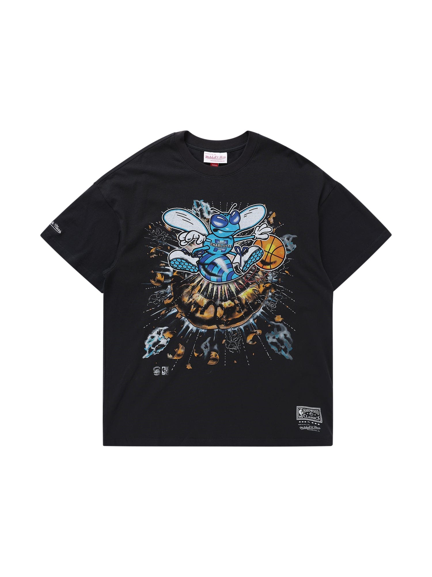 Mitchell And Ness T-Shirts Charlotte Hornets Mitchell & Ness NBA Explode Vintage T-Shirt - Faded Black