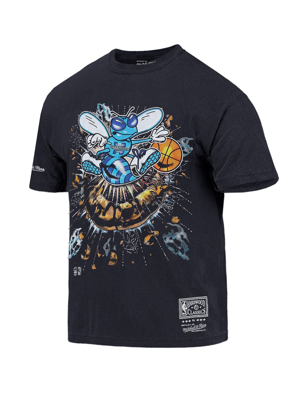 Mitchell And Ness T-Shirts Charlotte Hornets Mitchell & Ness NBA Explode Vintage T-Shirt - Faded Black