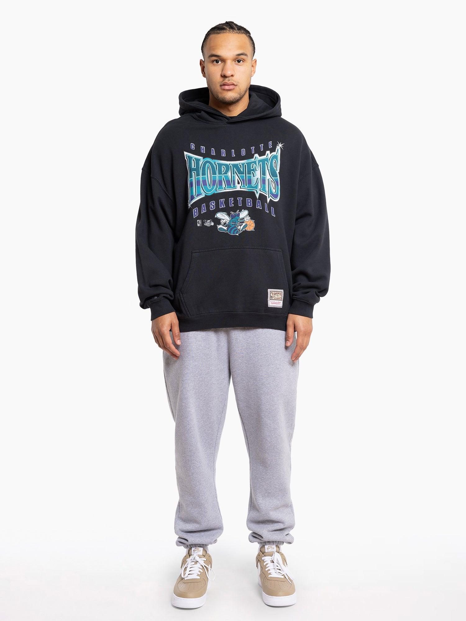 Mitchell And Ness Jumpers Charlotte Hornets Mitchell & Ness NBA Glow Up Vintage Hoodie Jumper - Faded Black