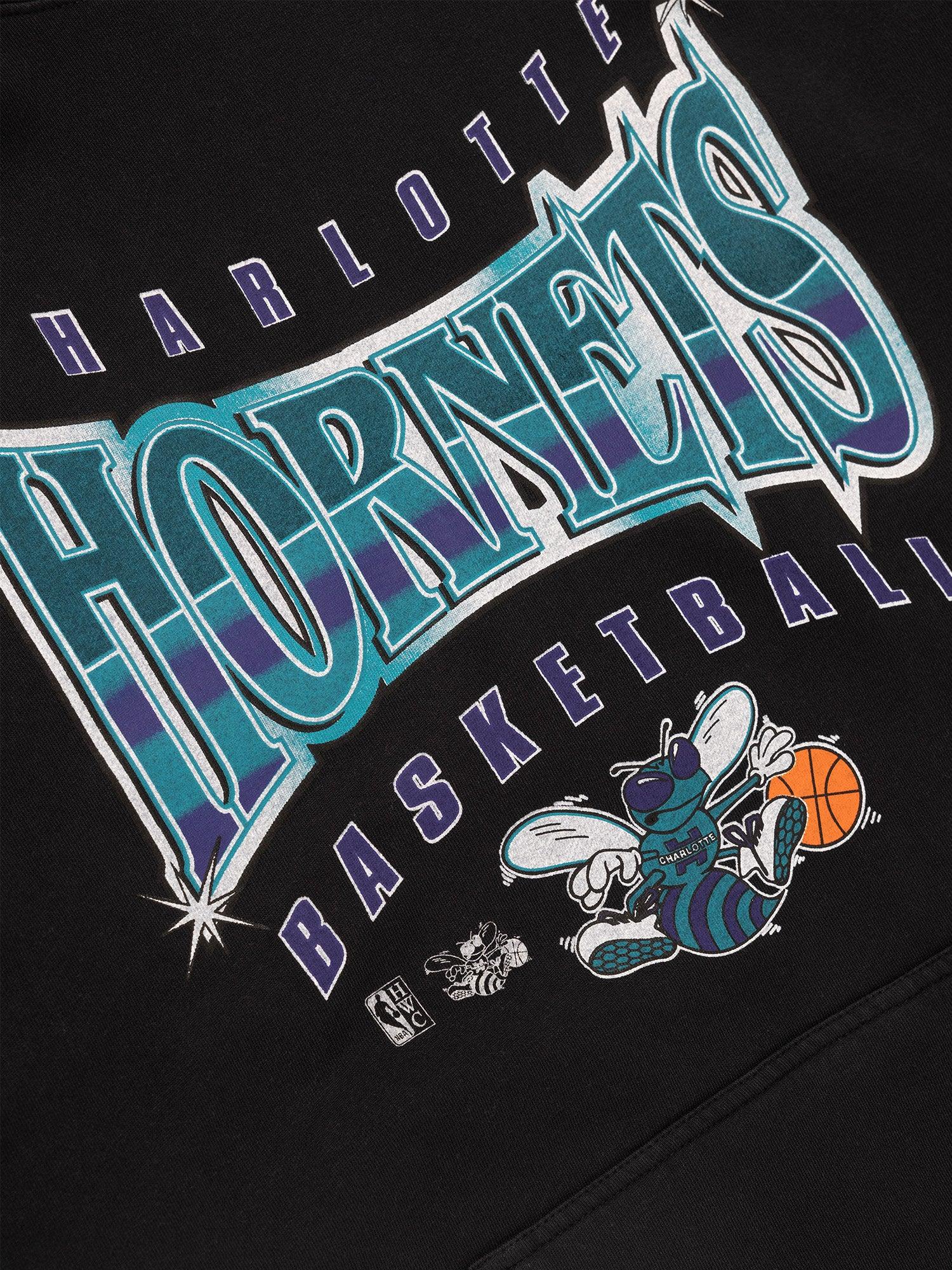 Mitchell And Ness Jumpers Charlotte Hornets Mitchell & Ness NBA Glow Up Vintage Hoodie Jumper - Faded Black