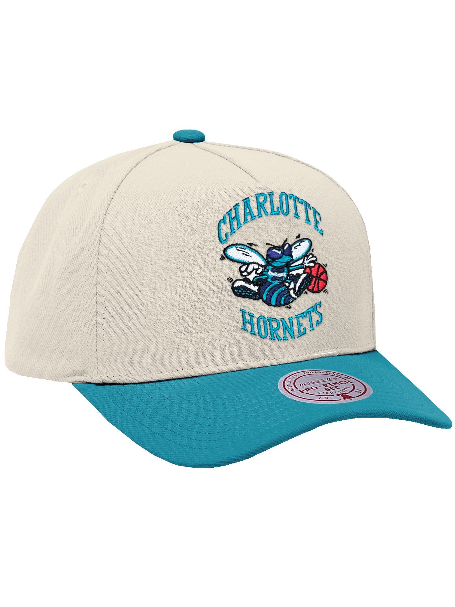 Mitchell And Ness Caps Charlotte Hornets Mitchell & Ness NBA HWC 2T Pro Pinch Snapback Hat - Cream