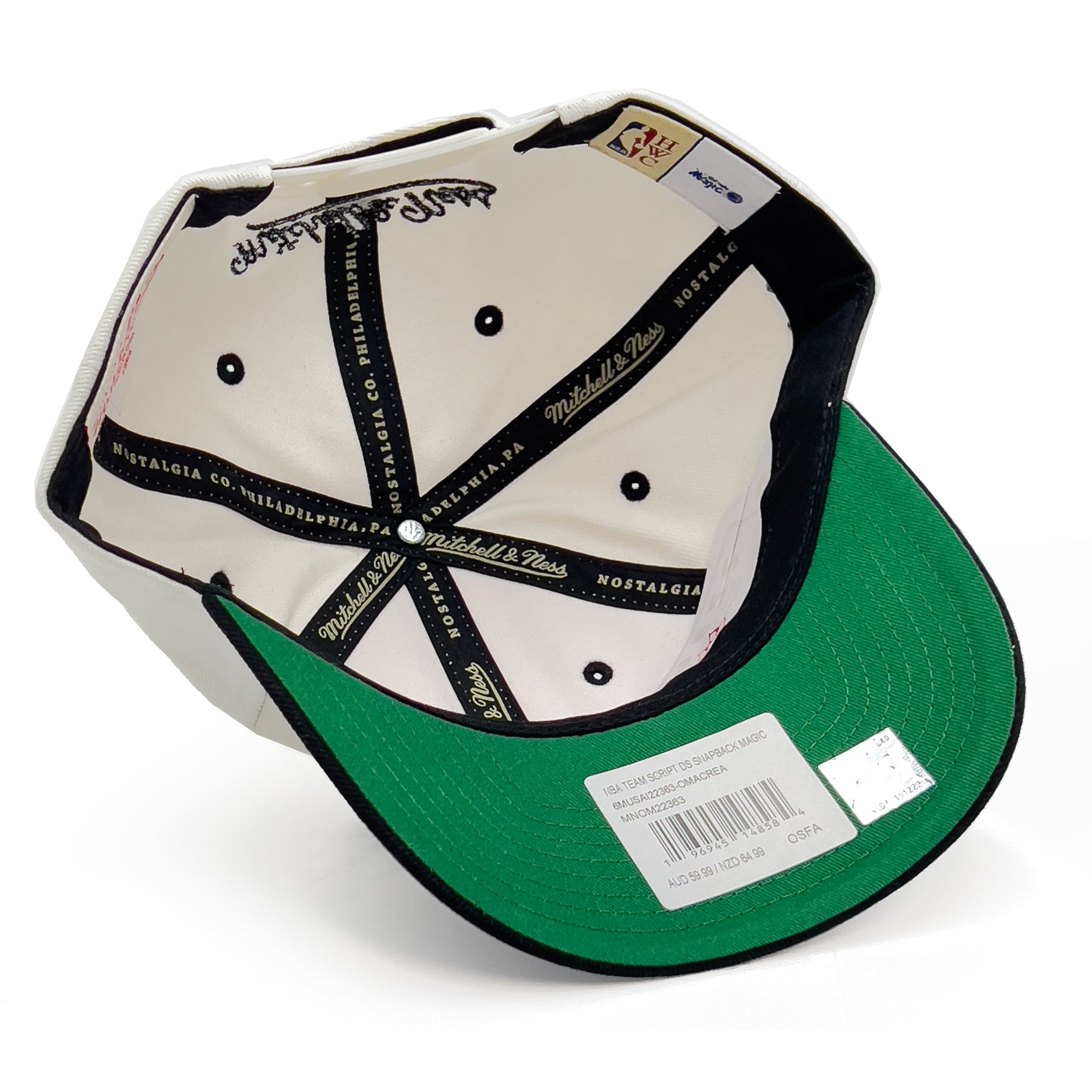 Mitchell And Ness Caps Charlotte Hornets Mitchell & Ness NBA HWC Script Deadstock Snapback Hat - Off White