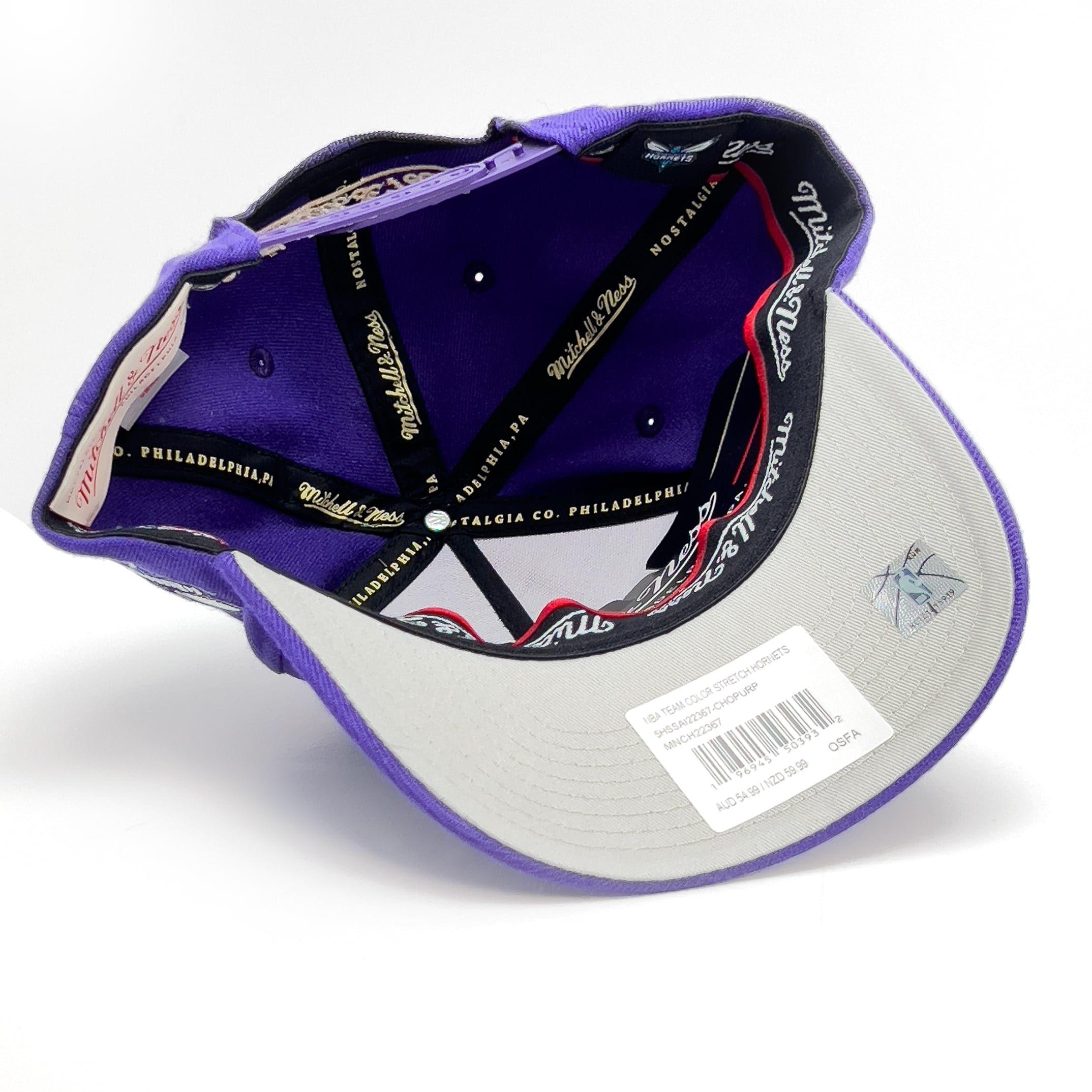 Mitchell And Ness Caps Charlotte Hornets Mitchell & Ness NBA Wordmark Pro Crown Snapback Hat - Purple
