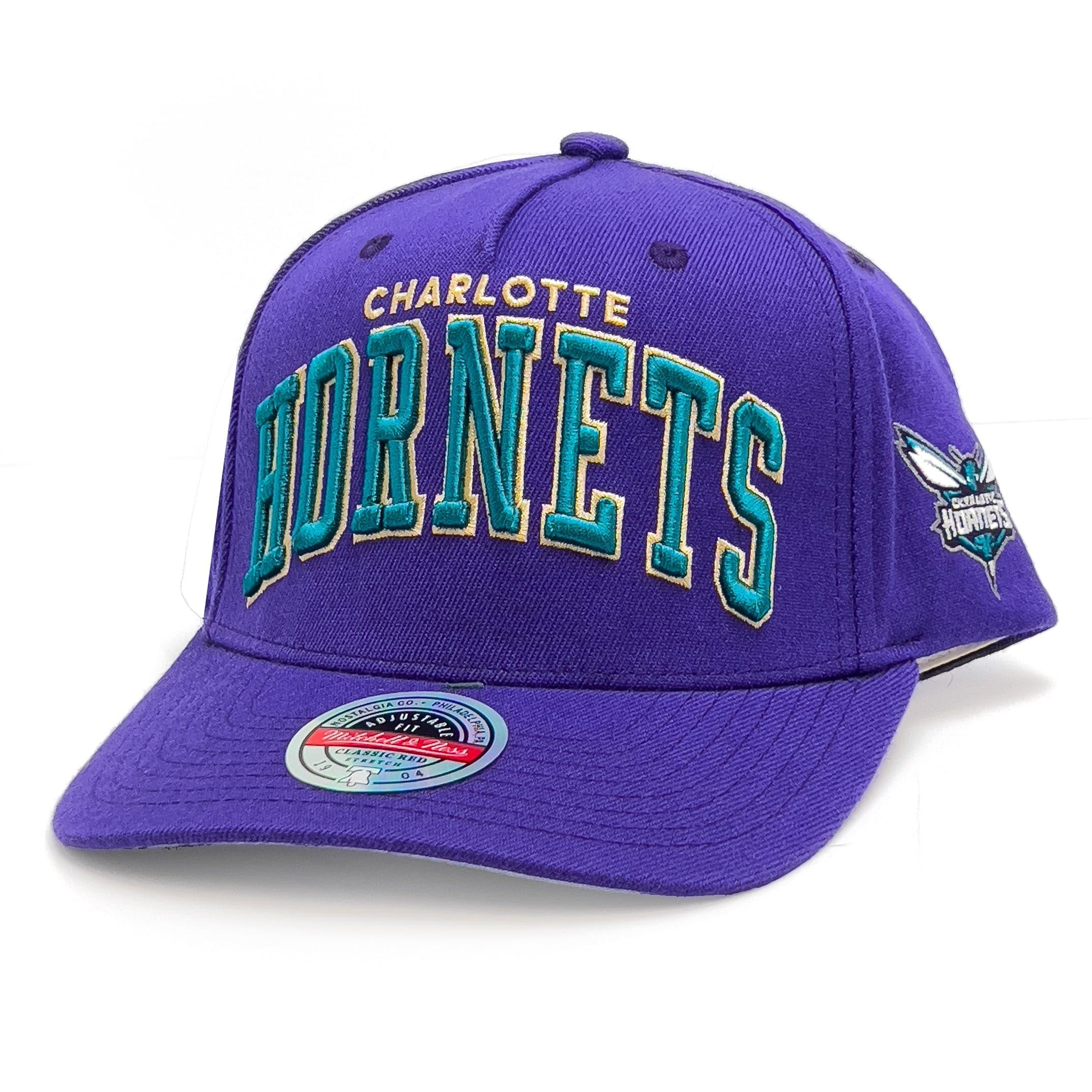 Mitchell And Ness Caps Charlotte Hornets Mitchell & Ness NBA Wordmark Pro Crown Snapback Hat - Purple