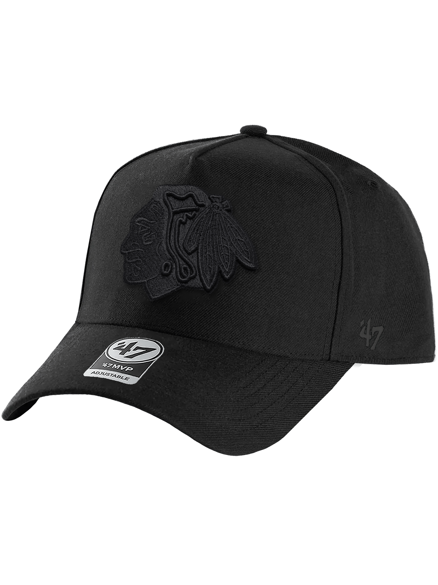 47 Brand Caps Chicago Blackhawks '47 NHL Black On Black MVP DT Snapback Hat