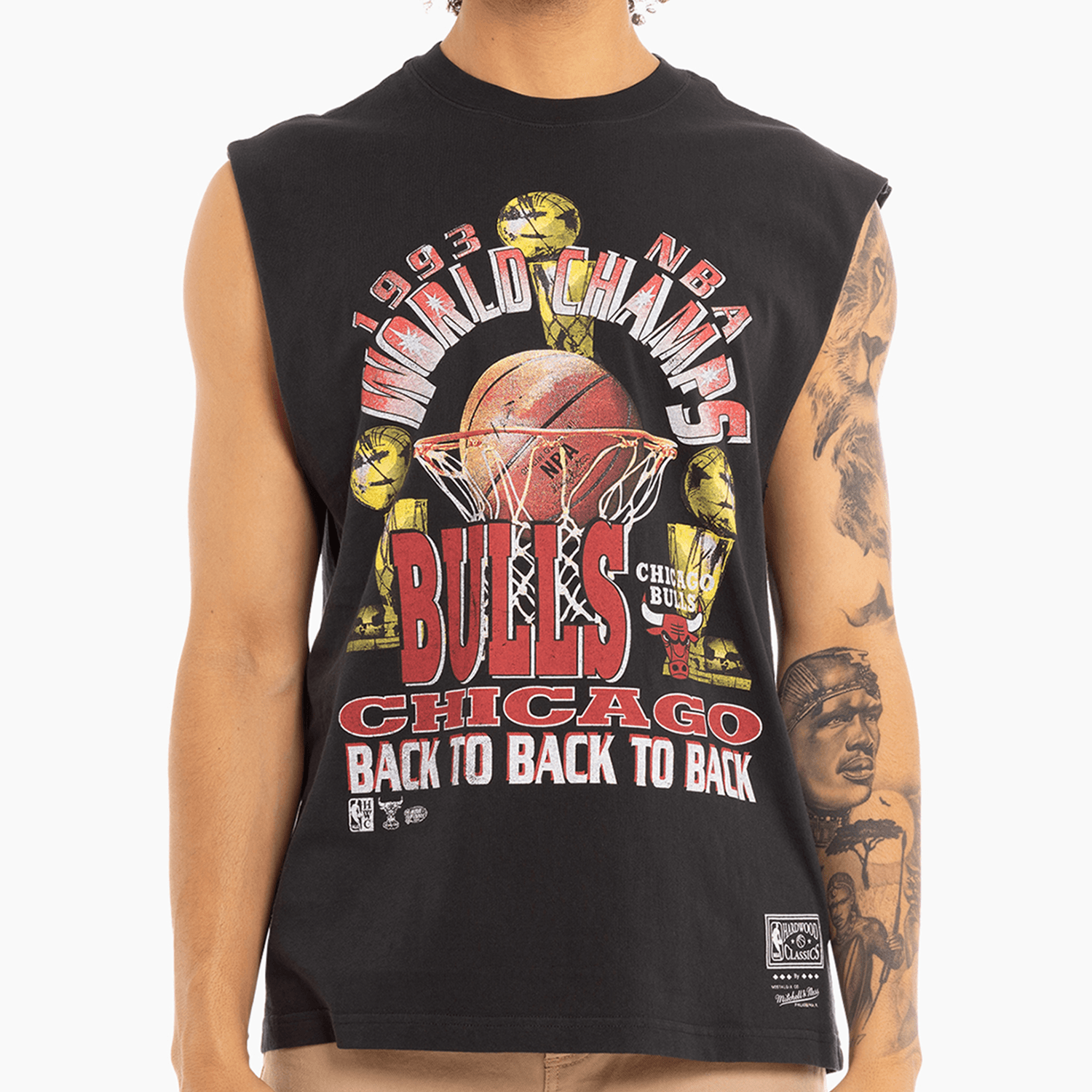 Mitchell And Ness T-Shirts Chicago Bulls Mitchell & Ness NBA 93 Champs Vintage Muscle T-Shirt - Faded Black