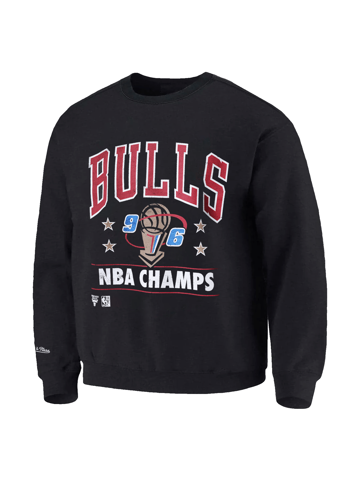 Mitchell And Ness Jumpers Chicago Bulls Mitchell & Ness NBA 96 Champs Vintage Crew Jumper - Washed Black