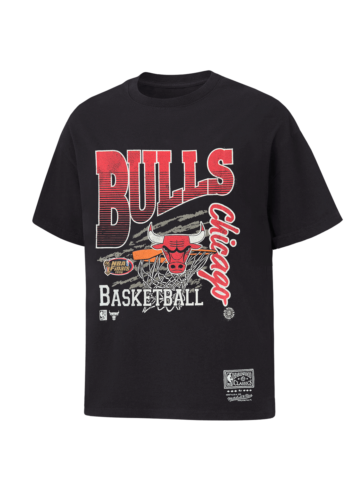 Mitchell And Ness T-Shirts Chicago Bulls Mitchell & Ness NBA Basketed Vintage T-Shirt - Overdyed Black