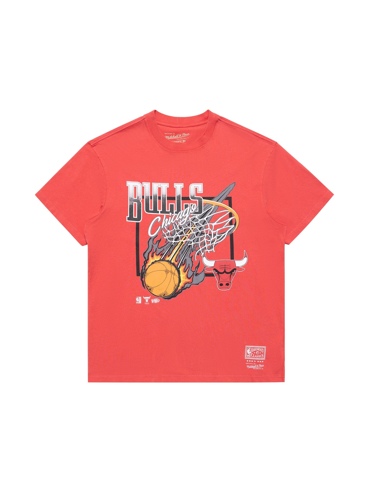Mitchell And Ness T-Shirts Chicago Bulls Mitchell & Ness NBA Fireball Vintage T-Shirt - Faded Red