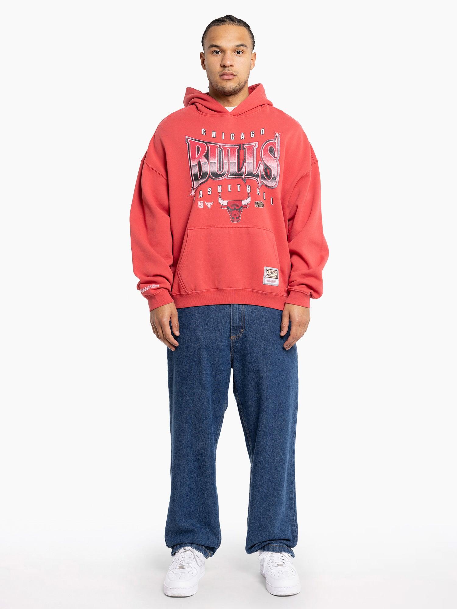 Mitchell And Ness Jumpers Chicago Bulls Mitchell & Ness NBA Glow Up Vintage Hoodie Jumper - Faded Red