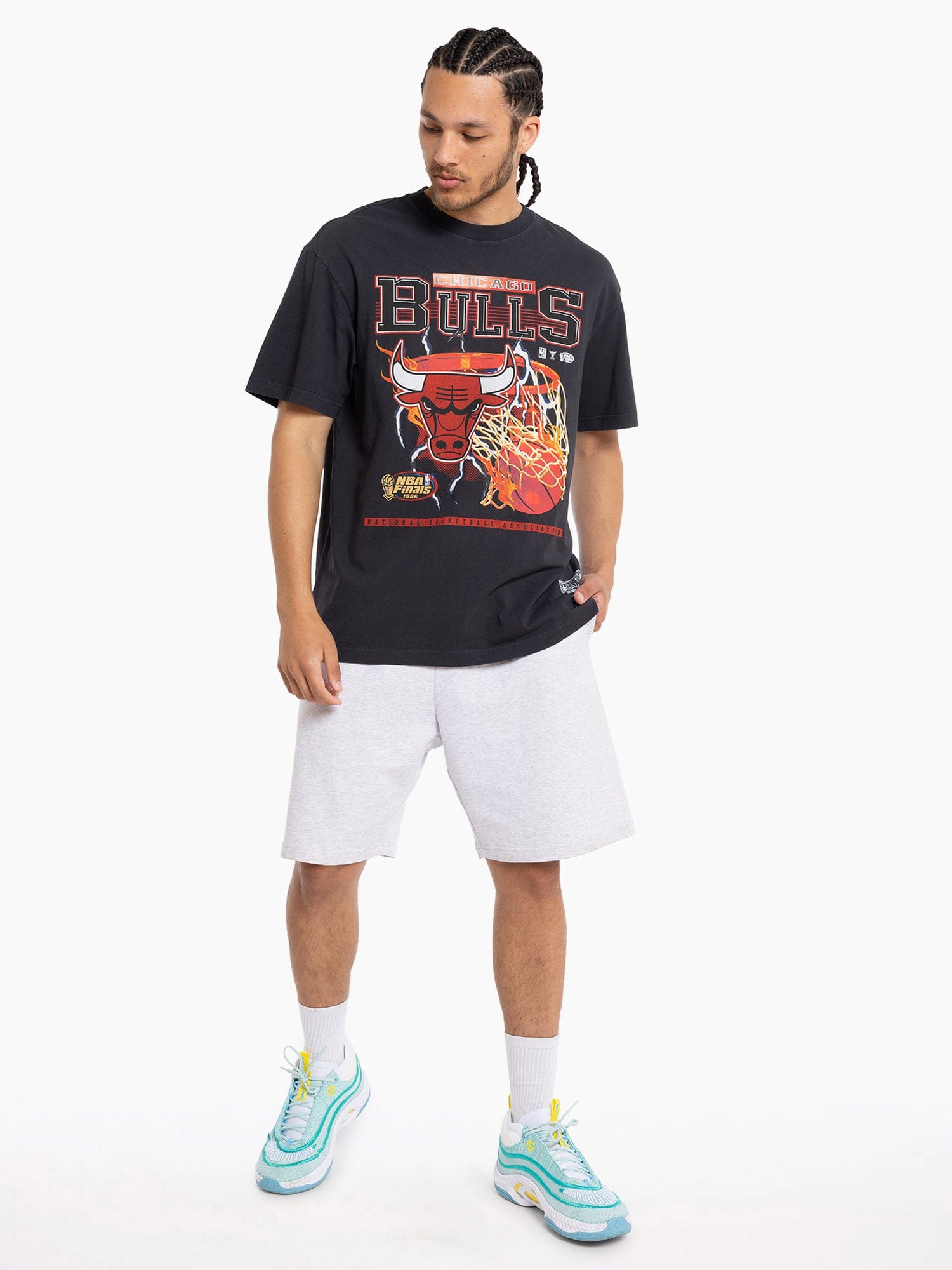 Mitchell And Ness T-Shirts Chicago Bulls Mitchell & Ness NBA Lightning Hoop Vintage T-Shirt - Black