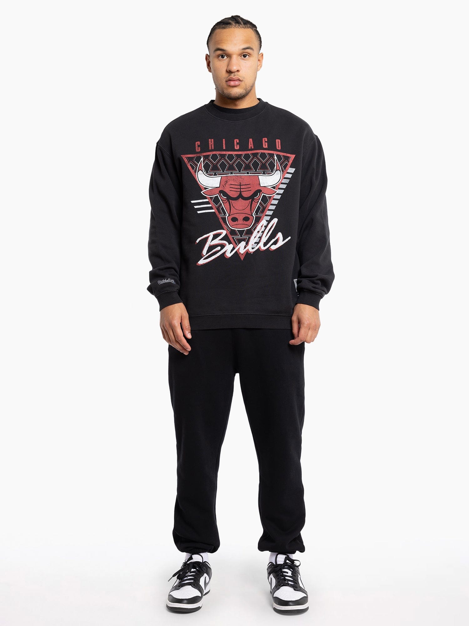 Mitchell And Ness Jumpers Chicago Bulls Mitchell & Ness NBA Tri Logo Vintage Crew Jumper - Faded Black