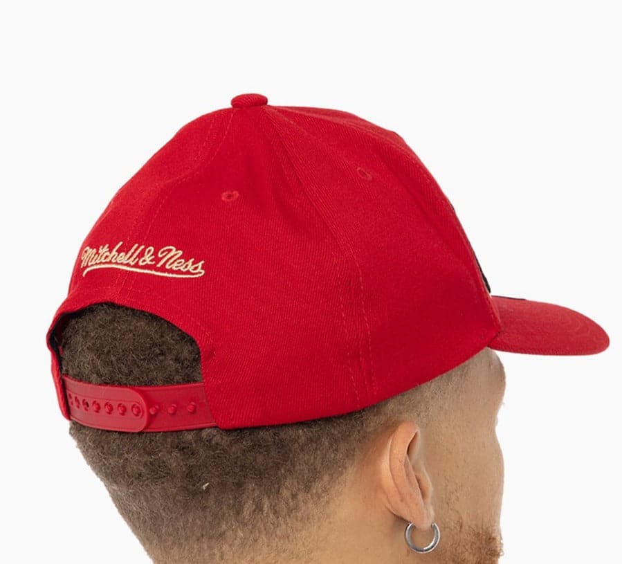 Mitchell And Ness Caps Chicago Bulls Mitchell & Ness NBA Wordmark Pro Crown Snapback Hat - Red
