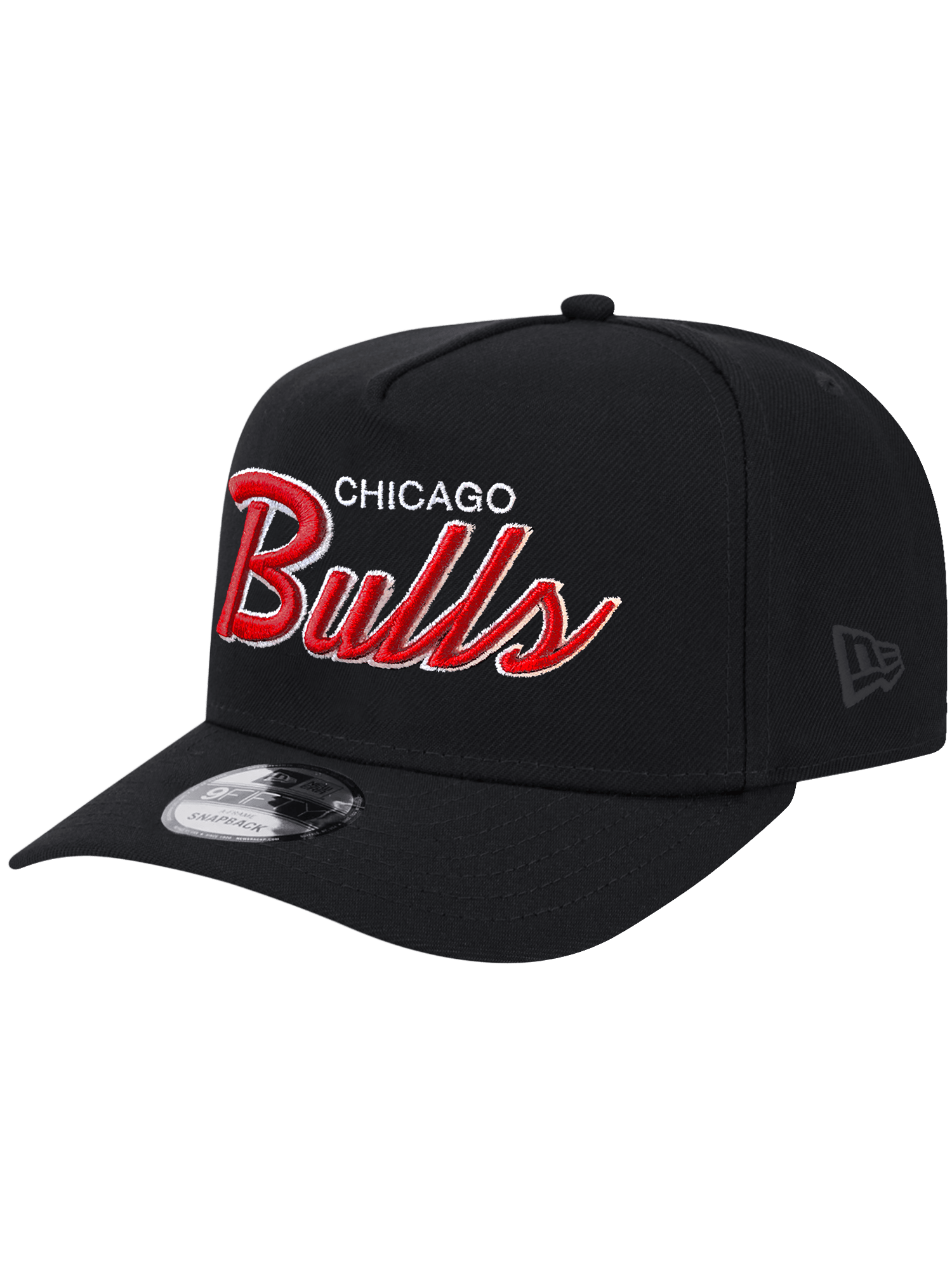 New Era Caps Chicago Bulls New Era NBA Script 9FIFTY Pre-Curved A-Frame Snapback Hat - Black