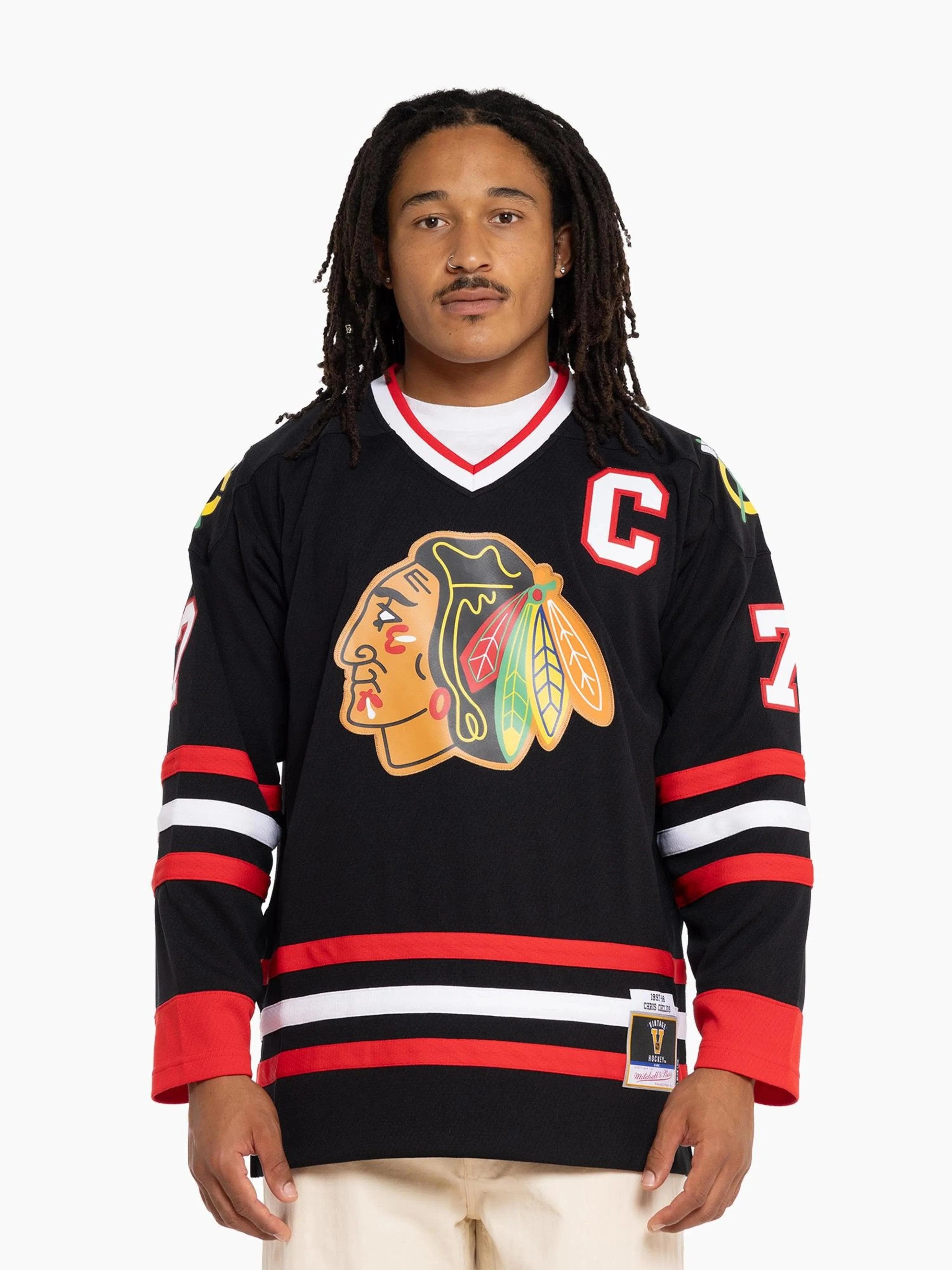 Mitchell And Ness Jerseys Chris Chelios Chicago Blackhawks Mitchell & Ness NHL 97/98 Blue Line Jersey - Black
