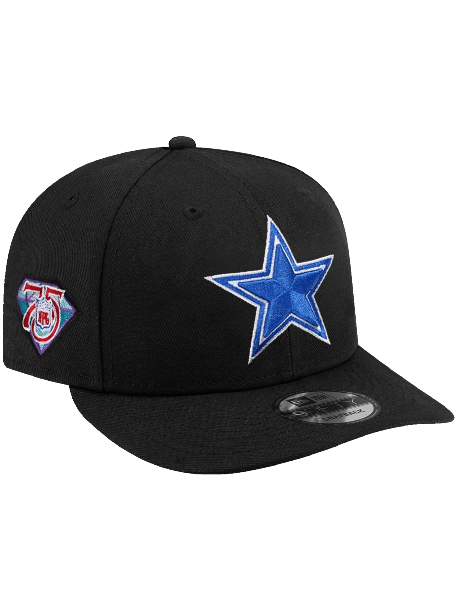 New Era Caps Dallas Cowboys New Era NFL 75th Ann Patch 9FIFTY Pre-Curved Snapback Hat - Black