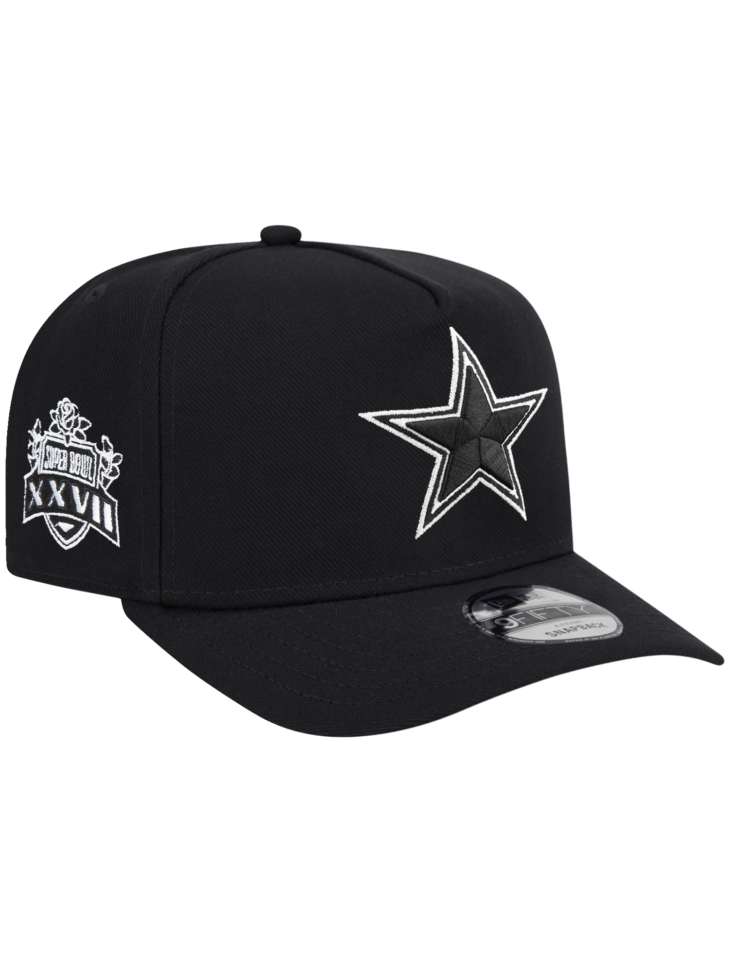 New Era Caps Dallas Cowboys New Era NFL BW SB XXVII 9FIFTY A-Frame Pre-Curved Snapback Hat - Black