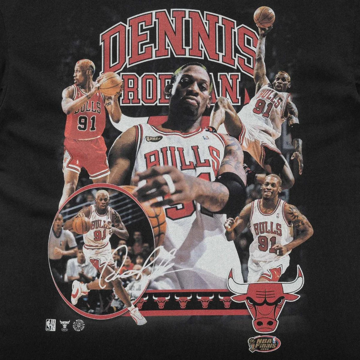 Mitchell And Ness T-Shirts Dennis Rodman Chicago Bulls Mitchell & Ness NBA Homage Vintage T-Shirt - Faded Black