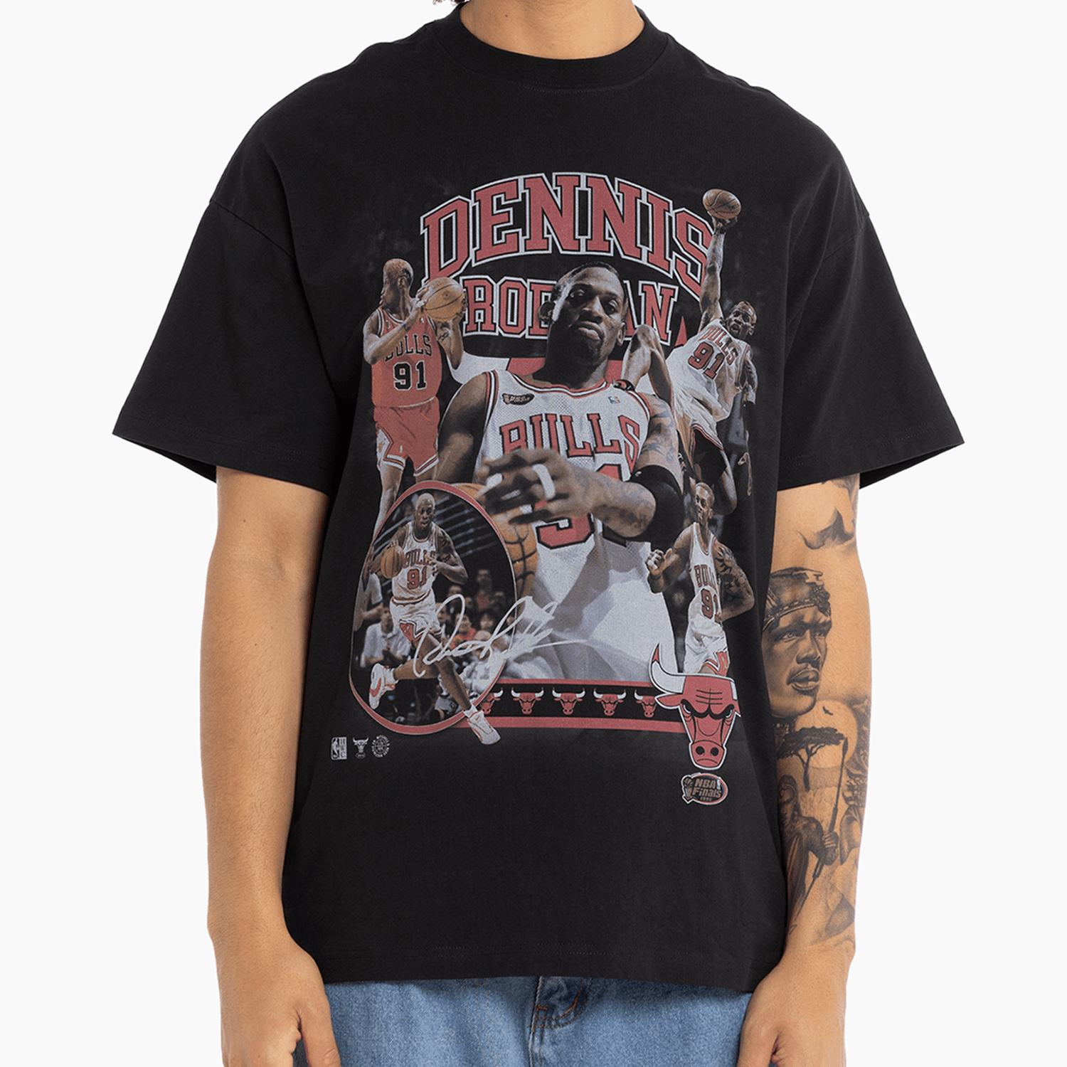 Mitchell And Ness T-Shirts Dennis Rodman Chicago Bulls Mitchell & Ness NBA Homage Vintage T-Shirt - Faded Black