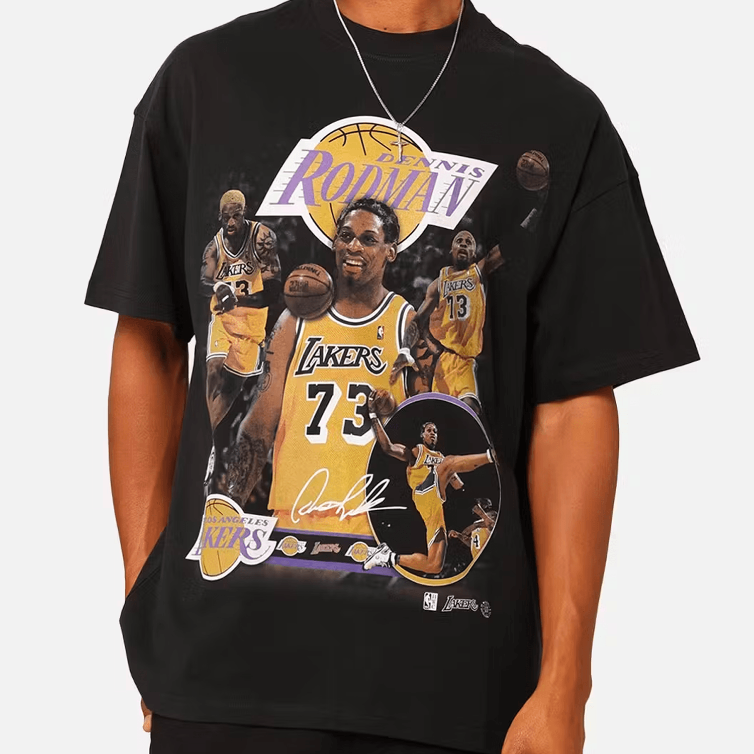 Mitchell And Ness T-Shirts Dennis Rodman Los Angeles Lakers Mitchell & Ness NBA Homage Vintage T-Shirt - Faded Black