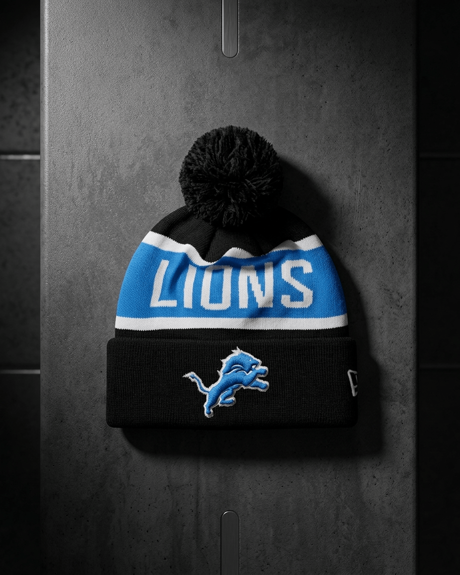 New Era Beanies Detroit Lions New Era NFL Team Spell Pom Knit Beanie - Black