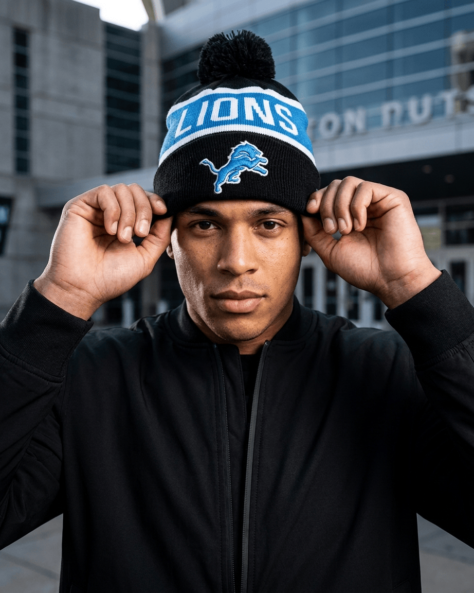 New Era Beanies Detroit Lions New Era NFL Team Spell Pom Knit Beanie - Black
