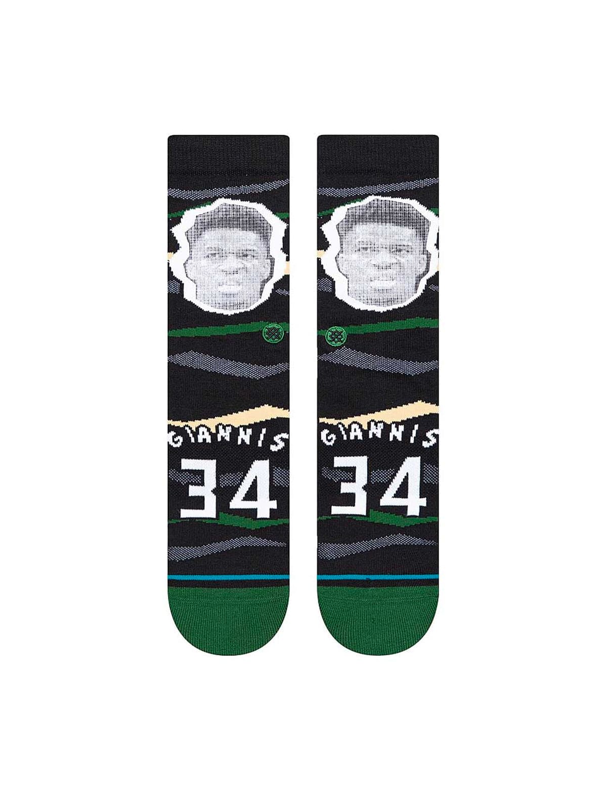 Stance Socks Large (9-12 US) Giannis Antetokounmpo Milwaukee Bucks Stance NBA Faxed Crew Socks - Black