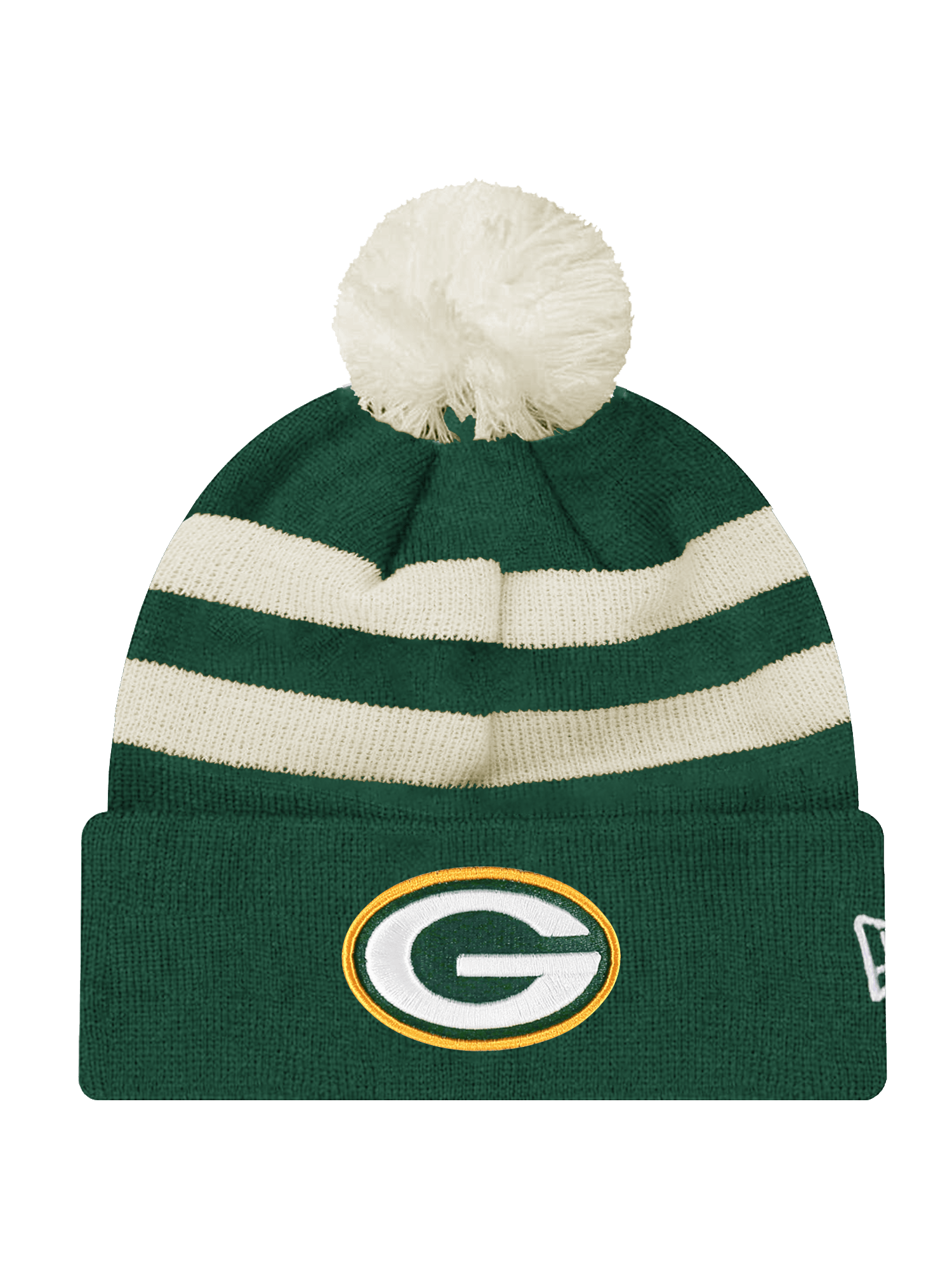 New Era Beanies Green Bay Packers New Era NFL Ivory Stripe Pom Knit Beanie - Green