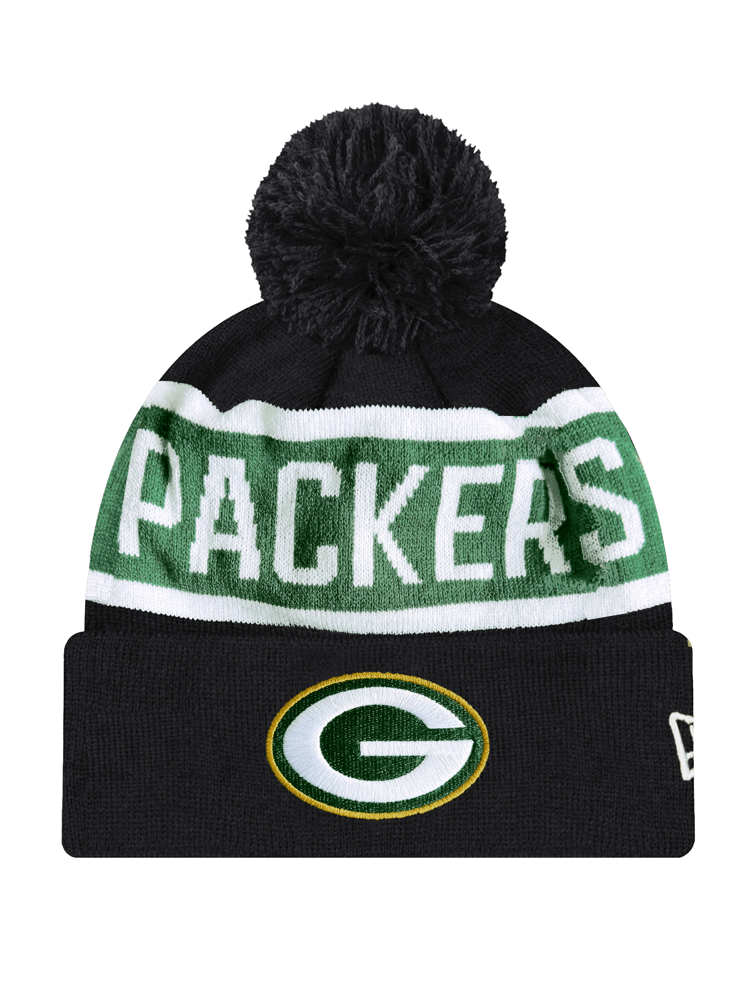 New Era Beanies Green Bay Packers New Era NFL Team Spell Pom Knit Beanie - Black