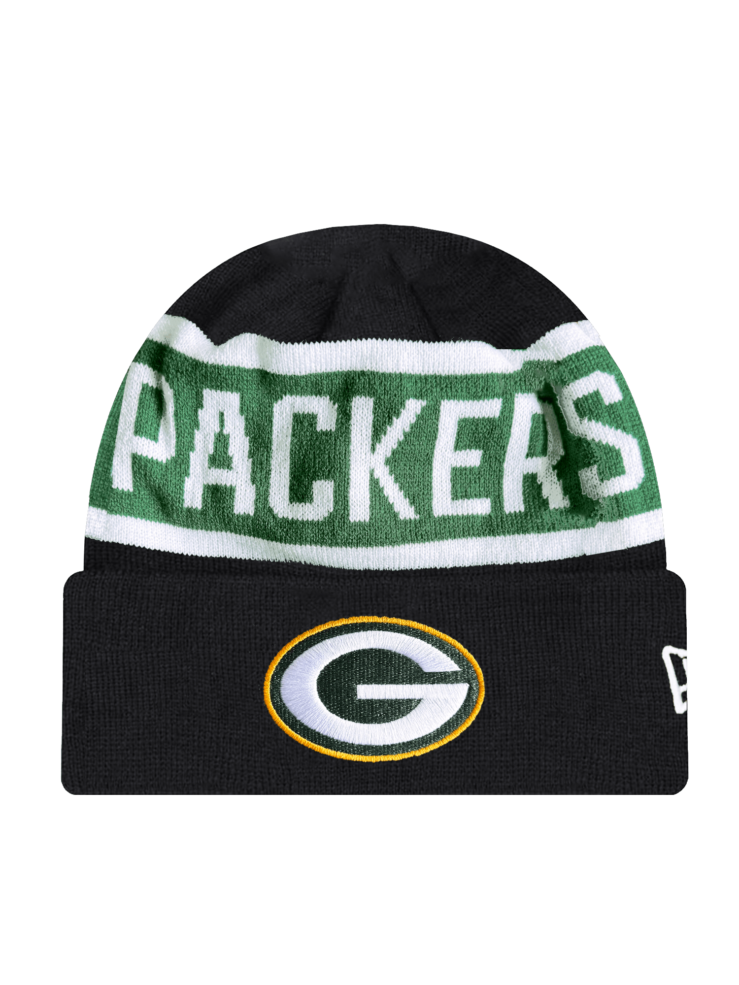 New Era Beanies Green Bay Packers New Era NFL Team Spell Pomless Knit Beanie - Black