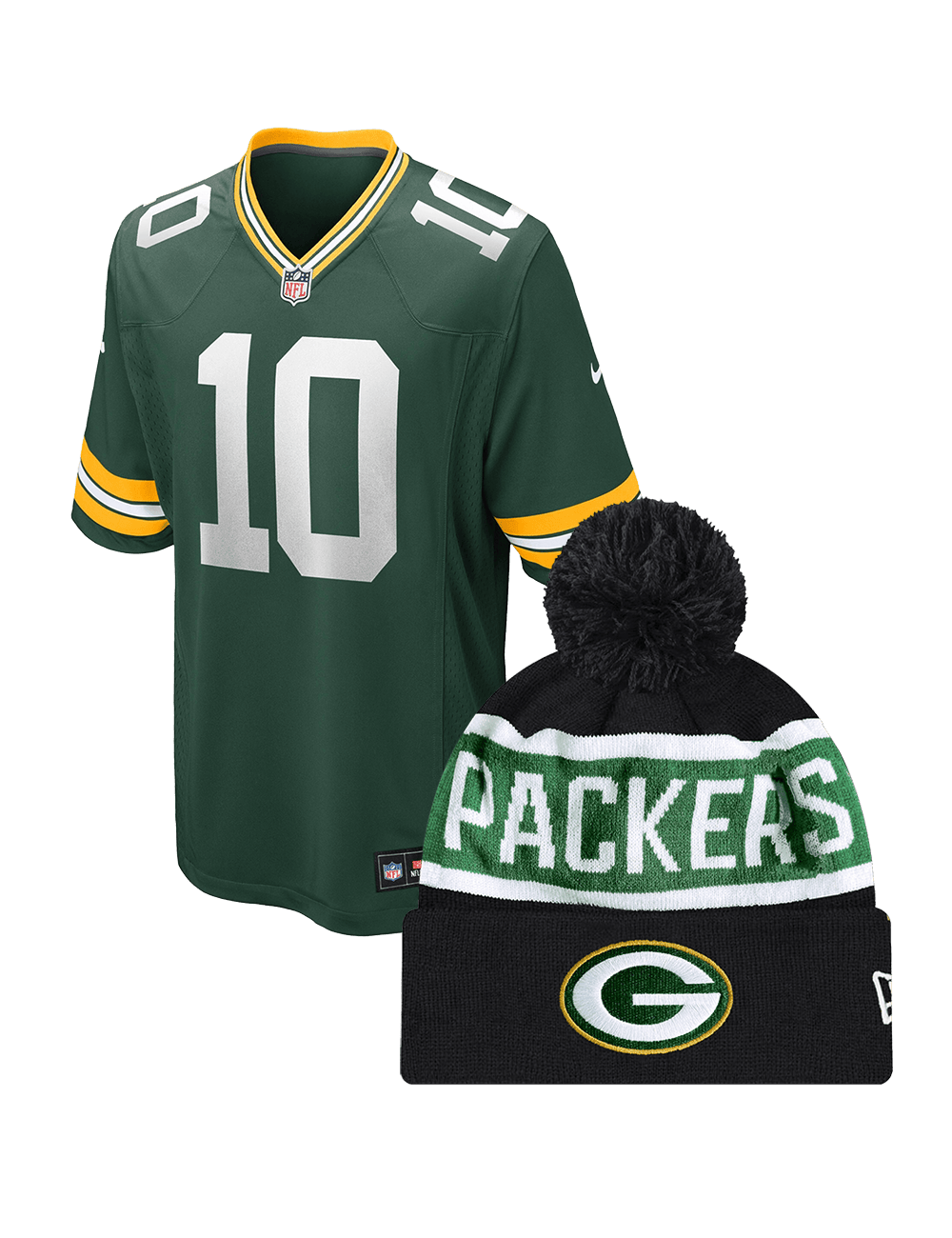 US Sports HQ Bundles Jordan Love Green Bay Packers NFL Jersey & Beanie Bundle