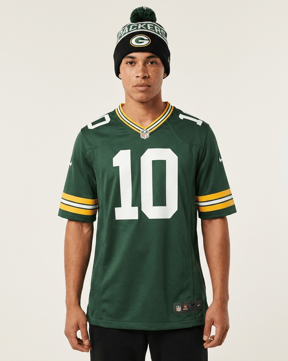 US Sports HQ Bundles Jordan Love Green Bay Packers NFL Jersey & Beanie Bundle