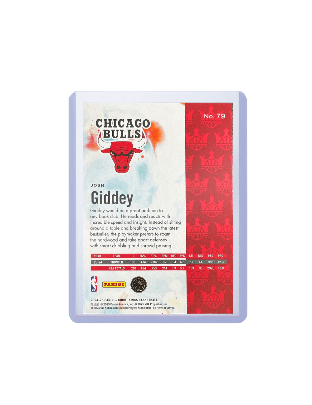 Panini Cards Josh Giddey Chicago Bulls Panini NBA 24-25 Court Kings Card