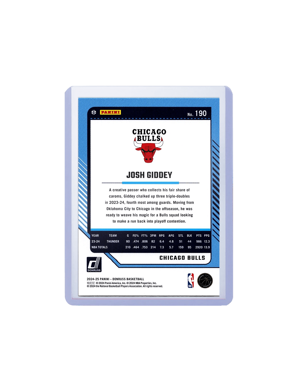 Panini Cards Josh Giddey Chicago Bulls Panini NBA 24-25 Donruss Card