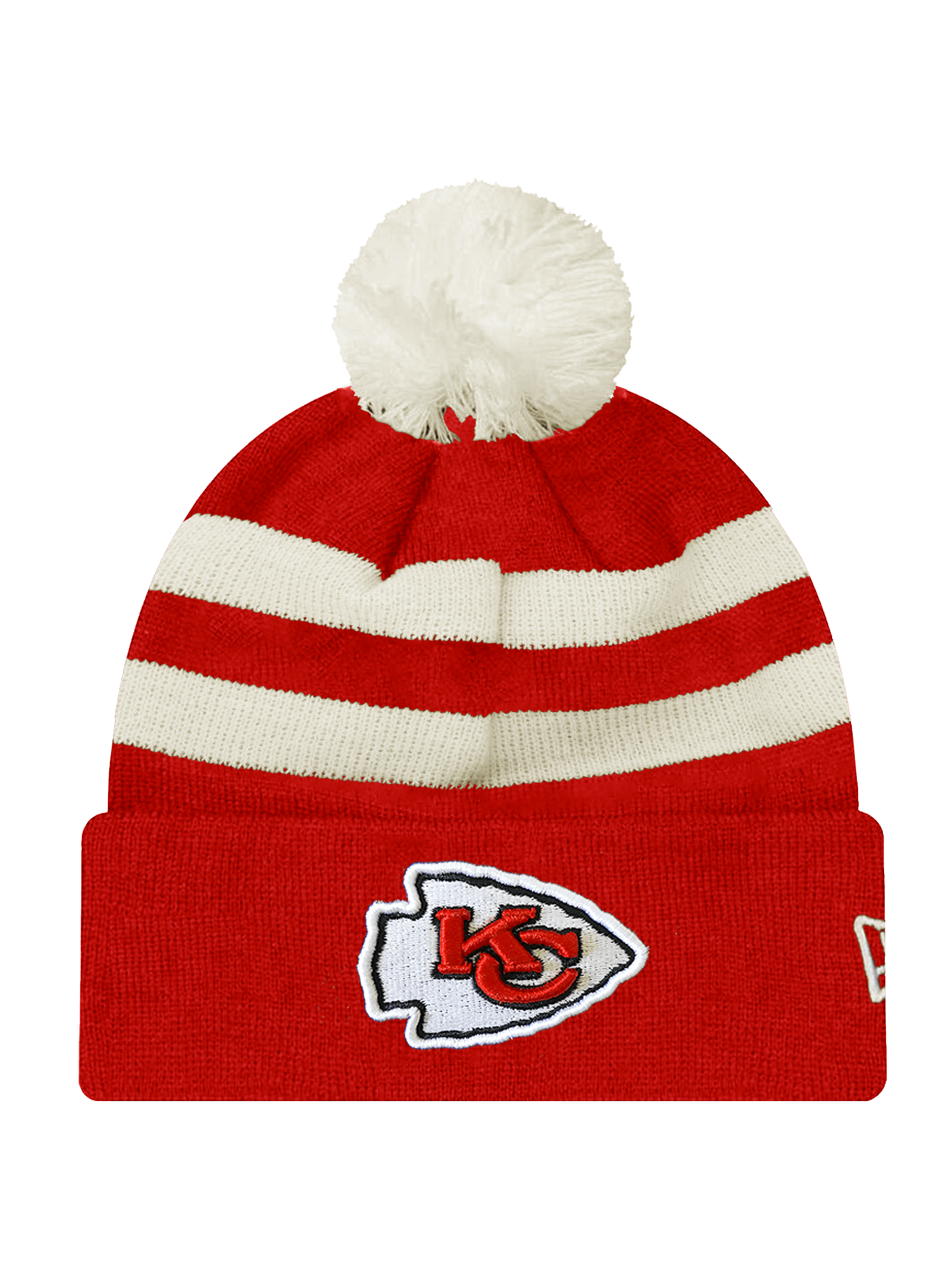 New Era Beanies Kansas City Chiefs New Era NFL Ivory Stripe Pom Knit Beanie - Red