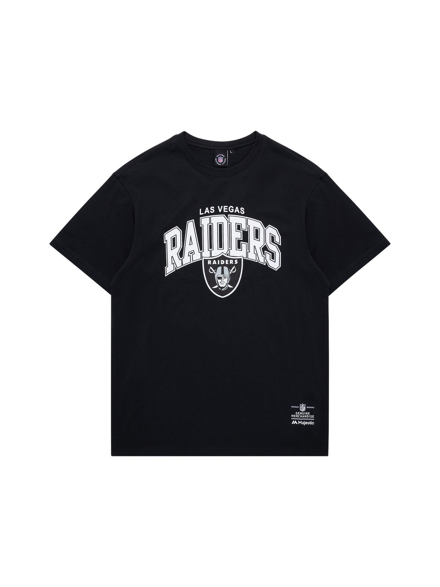 Majestic Athletic T-Shirts Las Vegas Raiders Majestic NFL Logo Arch Vintage T-Shirt - Faded Black