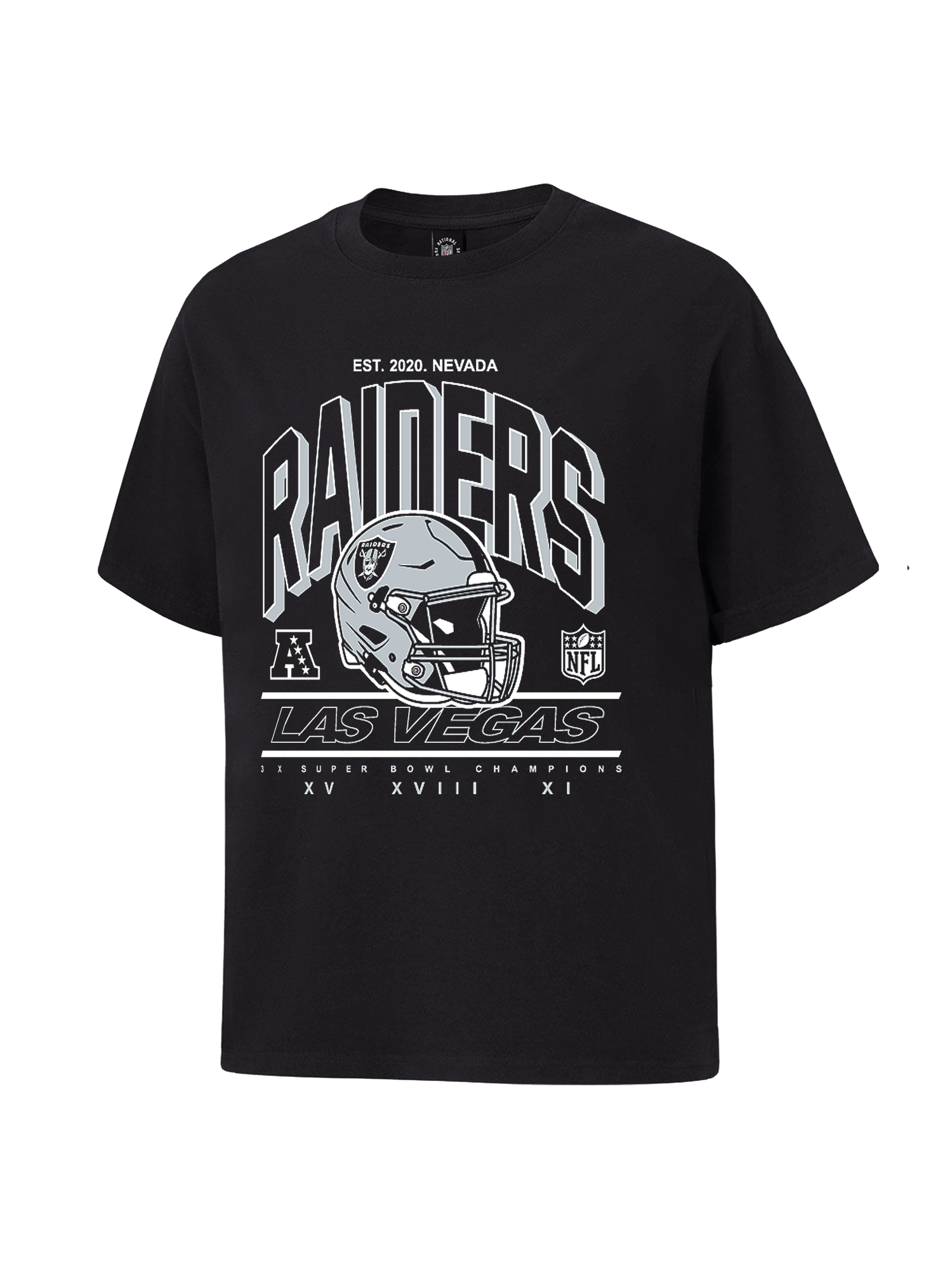 Majestic Athletic T-Shirts Las Vegas Raiders Majestic NFL SB Helmet Arch Vintage T-Shirt - Black