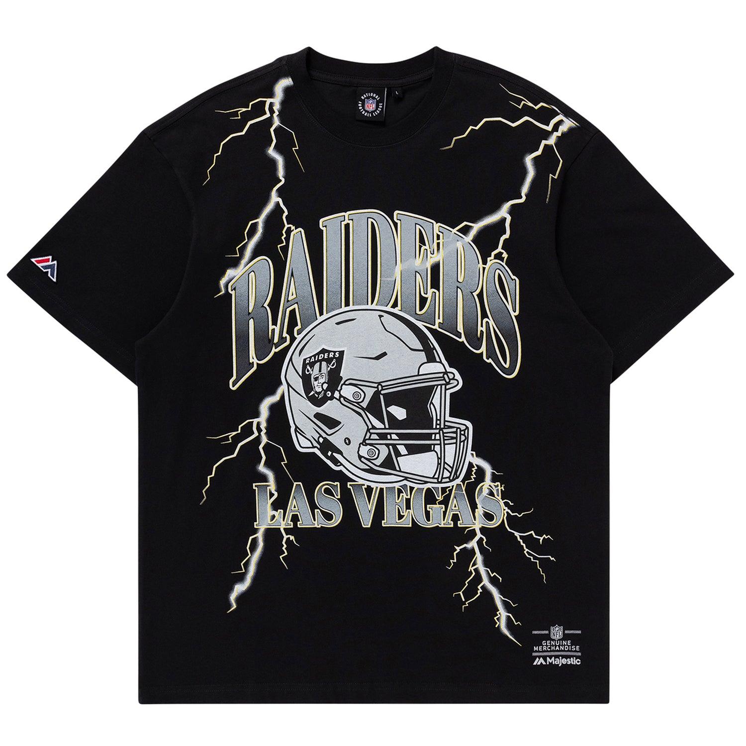Majestic Athletic T-Shirts Las Vegas Raiders Majestic NFL Team Lightning Vintage T-Shirt - Faded Black