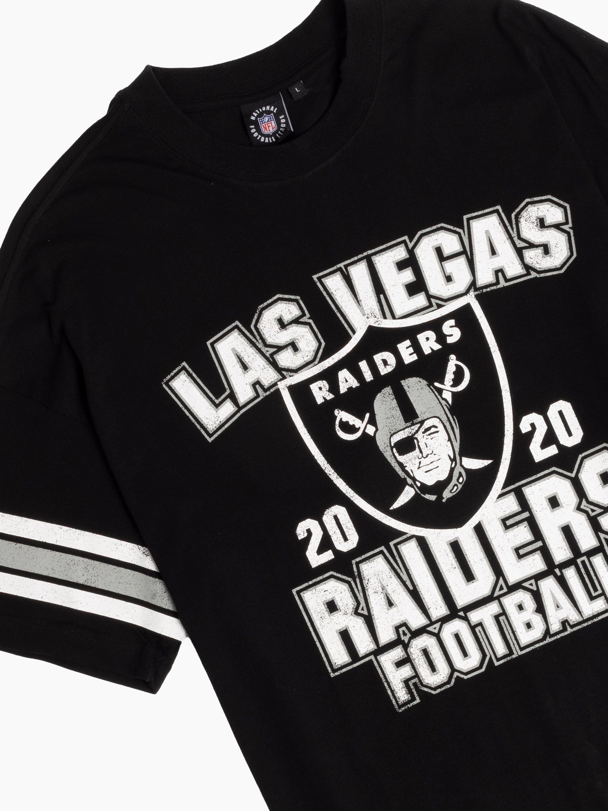 Majestic Athletic T-Shirts Las Vegas Raiders Majestic NFL Vintage Stripe Oversized T-Shirt - Black