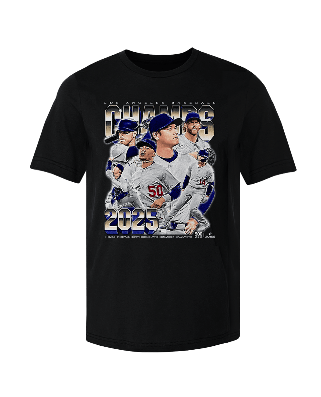 500 Level T-Shirts Los Angeles Dodgers 500 Level MLB 2025 Champs Group T-Shirt - Black